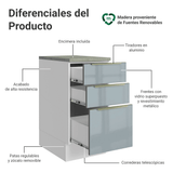 Bajo Mesada Cocina 40 x 60 cm 3 Cajones (Con Mesada) Blanco/Gris Lux Madesa