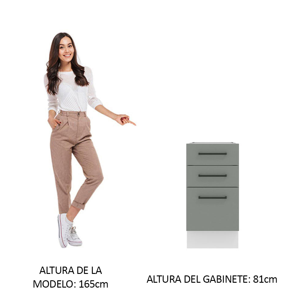 Bajo Mesada Cocina 40 x 60 cm 3 Cajones (Sin Mesada) Blanco/Gris Agata Madesa