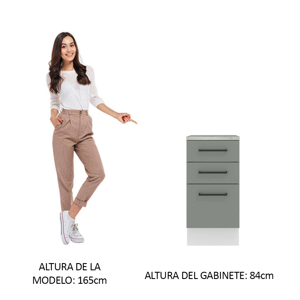 Bajo Mesada Cocina 40 x 60 cm 3 Cajones (Con Mesada) Blanco/Gris Agata Madesa