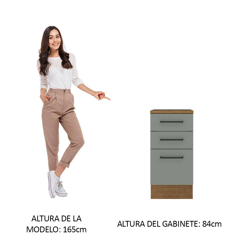 Bajo Mesada Cocina 40 x 60 cm 3 Cajones (Con Mesada) Marrón/Gris Agata Madesa