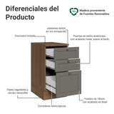 Bajo Mesada de Cocina 40 x 60 cm 3 Cajones (con Mesada) Marrón/Gris Vik Madesa