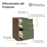 Bajo Mesada de Cocina 40 x 60 cm 3 Cajones (Sin Mesada) Blanco/Verde Vik Madesa