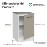 Bajo Mesada 50 x 60 cm 1 Puerta (con mesada) Ágata Blanco/Crema