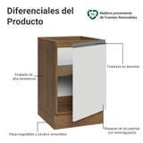 Bajo Mesada 50 x 60cm 1 Puerta (Sin Mesada) Marrón/Blanco Glamy