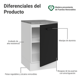 Bajo Mesada 50 x 60 cm 1 Puerta (Con mesada) Blanco/Negro Agata
