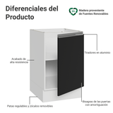 Bajo Mesada 50x60cm 1 Puerta (Sin Mesada) Blanco/Negro Glamy