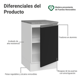 Bajo Mesada 50 x 60cm 1 Puerta (con mesada) Blanco/Negro Glamy