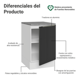 Bajo Mesada 50cm X 60 cm, 1 Puerta (Con Mesada) Blanco/Negro Lux Madesa