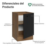 Bajo Mesada 50 x 60cm 1 Puerta (Sin Mesada) Marrón/Negro Agata
