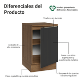 Bajo Mesada 50cm X 60 cm, 1 Puerta (Con Mesada) Marrón/Negro Lux Madesa