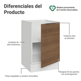Bajo Mesada 50 x 60cm 1 Puerta (Sin Mesada) Blanco/Marrón Stella