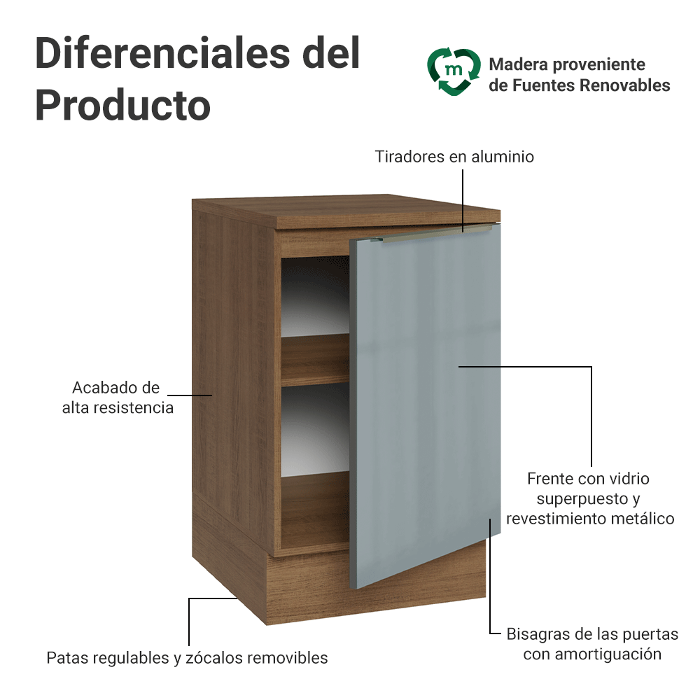 Bajo Mesada 50cm 1 Puerta (Con Mesada) Marrón/Gris Lux Madesa