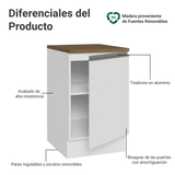 Bajo Mesada 50x60cm 1 Puerta (con mesada) Blanco/Marrón Glamy