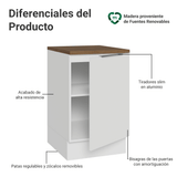 Bajo Mesada 50 x 60cm 1 Puerta (con mesada) Blanco/Marrón Stella