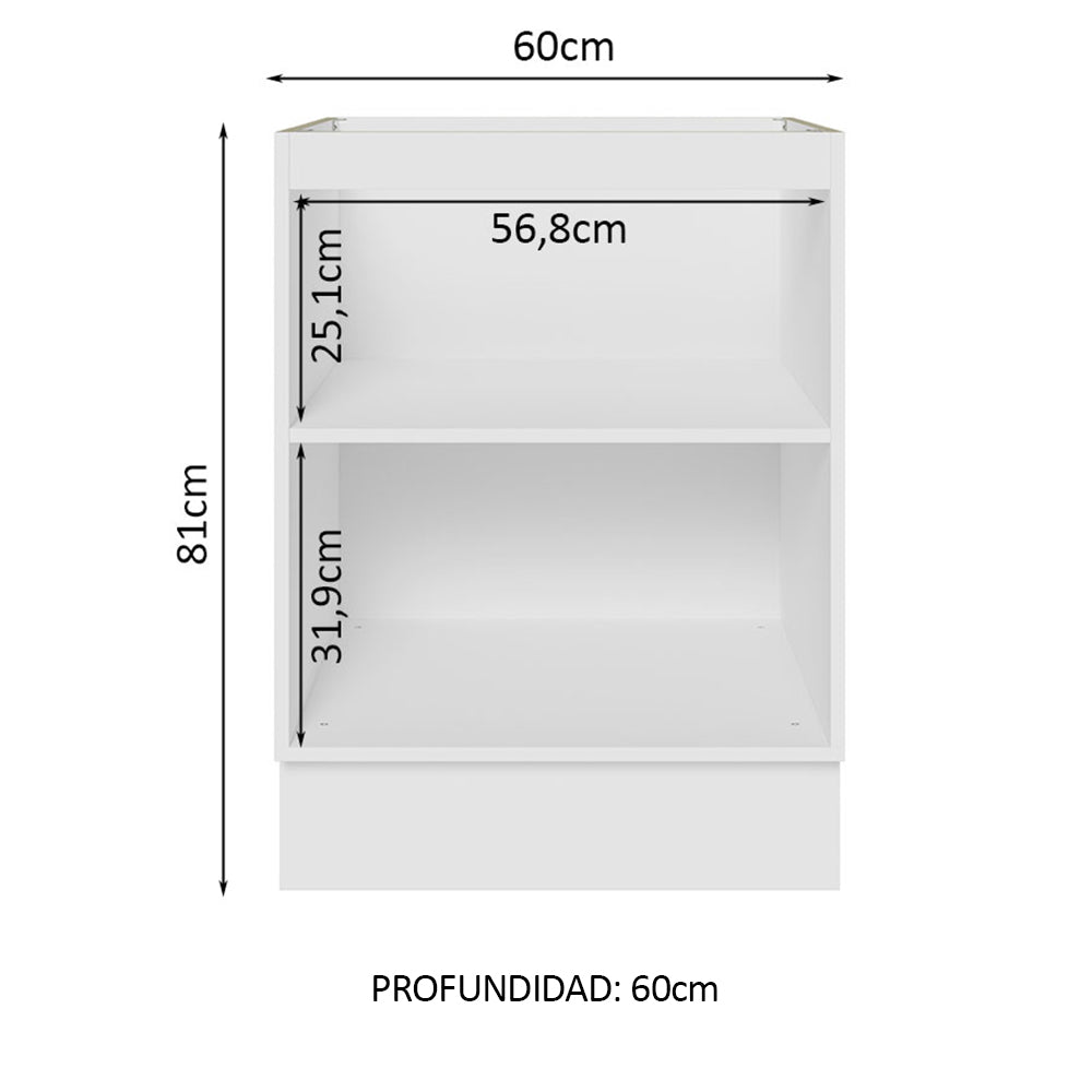 Bajo Mesada Cocina 60 x 60 cm 1 Puerta (Sin Mesada) Blanco/Marrón Glamy Madesa