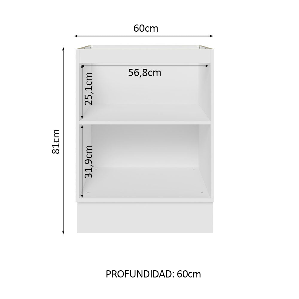 Bajo Mesada Cocina 60 x 60 cm 1 Puerta (Sin Mesada) Blanco/Marrón Stella Madesa
