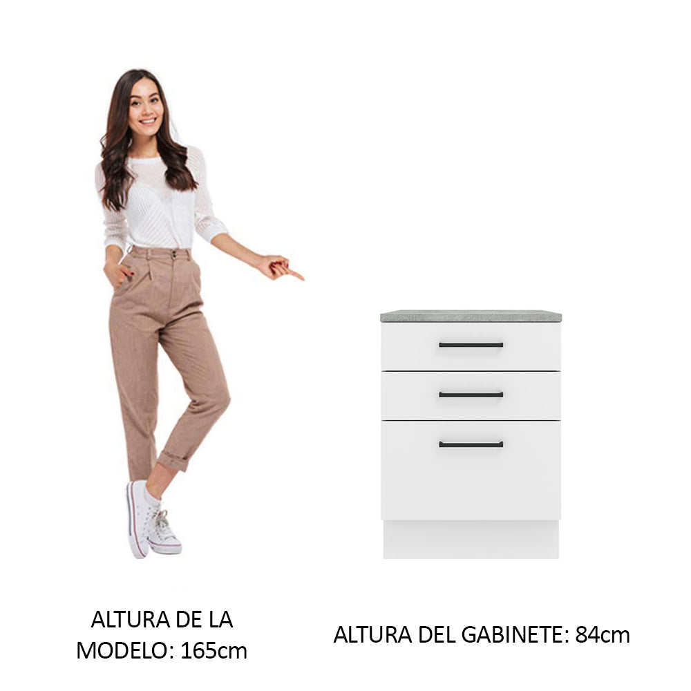 Bajo Mesada Cocina 60 x 60 cm 3 Cajones (Con Mesada) Blanco Agata Madesa