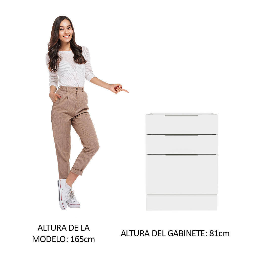 Bajo Mesada Cocina 60 x 60 cm 3 Cajones (Sin Mesada) Blanco Stella Madesa