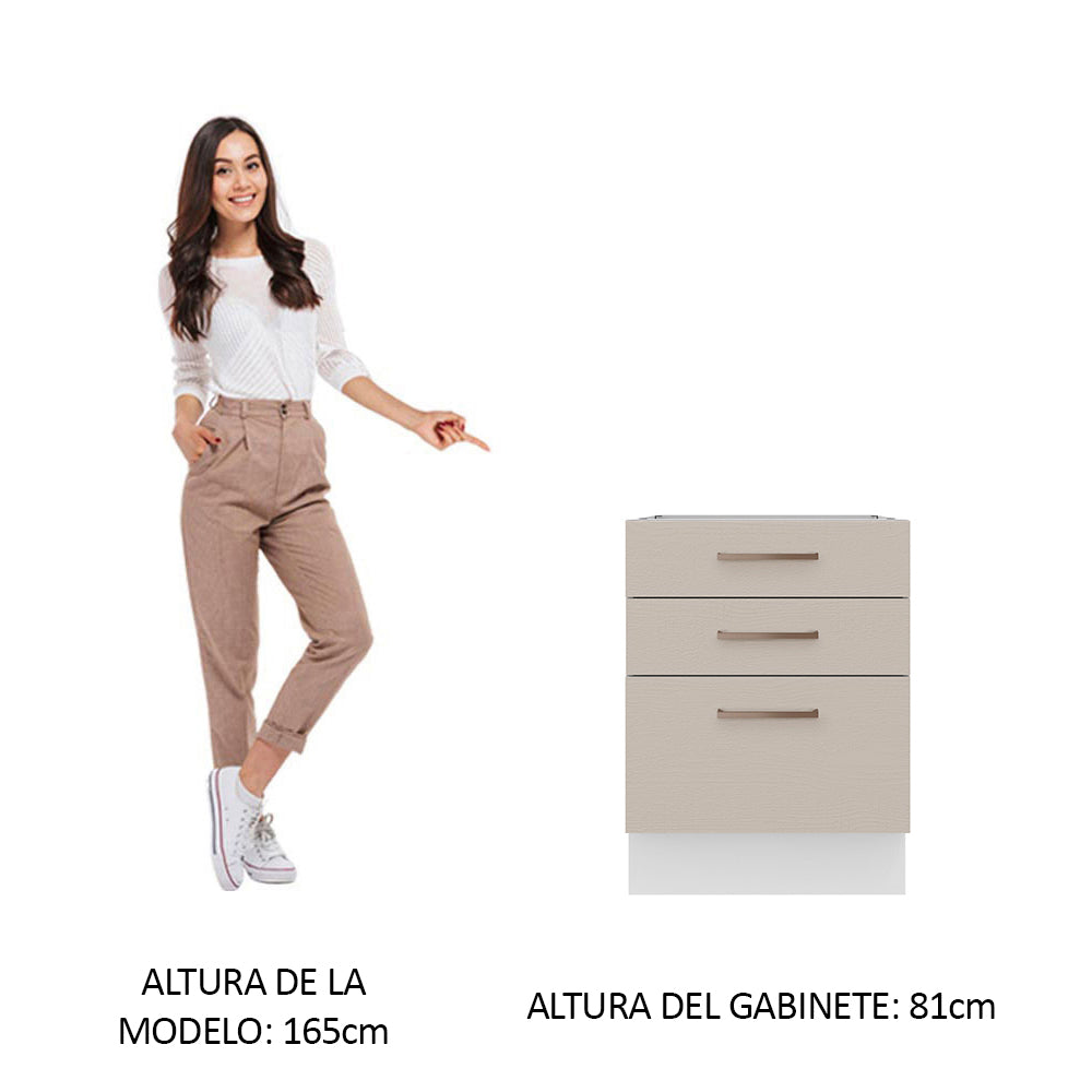 Bajo Mesada Cocina 60 x 60 cm 3 Cajones (Sin Mesada) Blanco/Crema Agata Madesa
