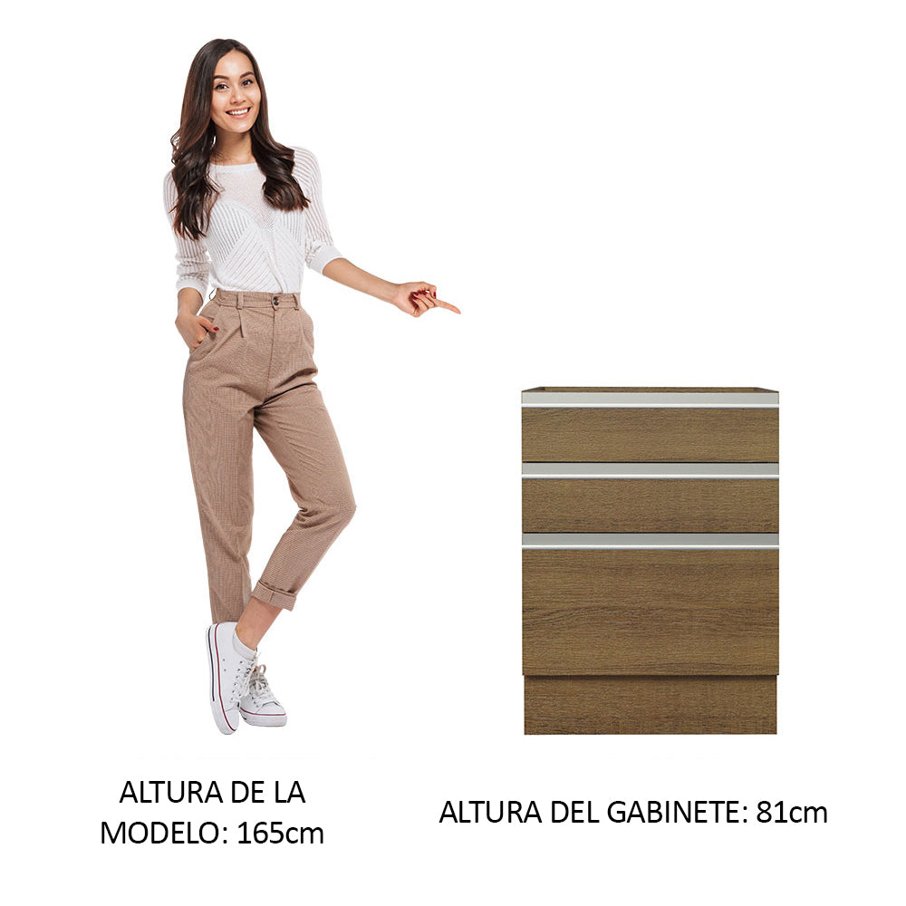 Bajo Mesada Cocina 60 x 60 cm 3 Cajones (Sin Mesada) Marrón Glamy Madesa