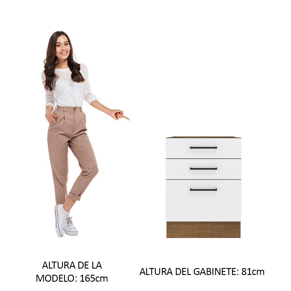 Bajo Mesada 60 x 60 cm 3 Cajones (Sin Mesada) Marrón/Blanco Agata Madesa