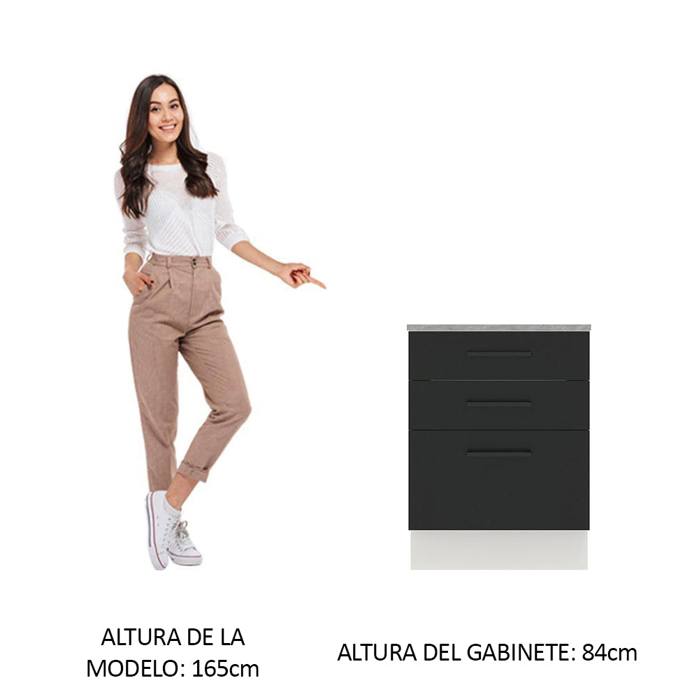 Bajo Mesada 60 x 60 cm 3 Cajones (Con Mesada) Blanco/Negro Agata Madesa