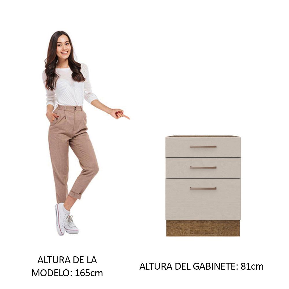 Bajo Mesada 60 x 60 cm 3 Cajones (Sin Mesada) Marrón/Crema Agata Madesa