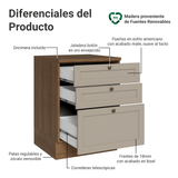 Bajo Mesada 60 x 60 cm 3 Cajones (Con Mesada) Marrón/Crema Vik Madesa