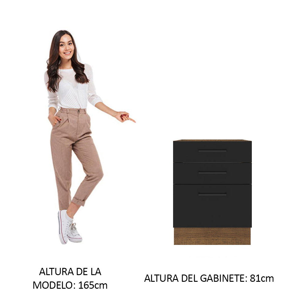 Bajo Mesada 60 x 60 cm 3 Cajones (Sin Mesada) Marrón/Negro Agata Madesa