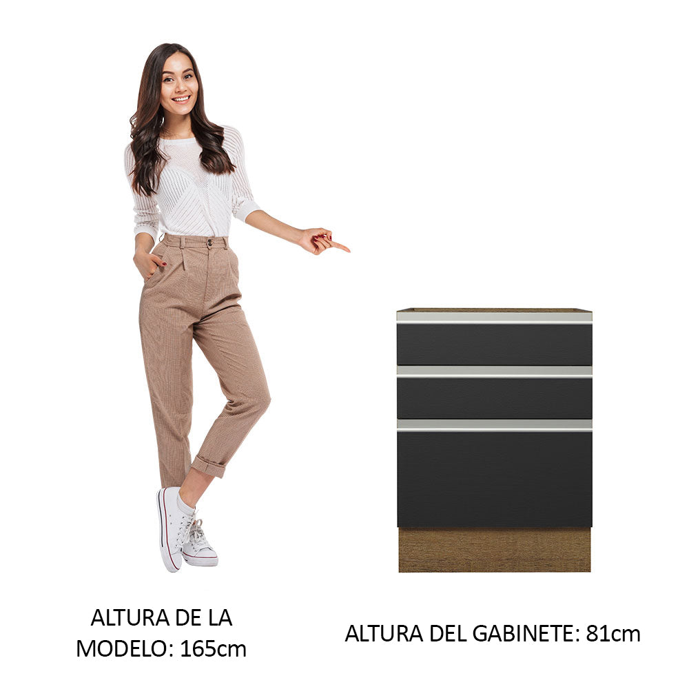 Bajo Mesada Cocina 60 x 60 cm 3 Cajones (Sin Mesada) Marrón/Negro Glamy Madesa