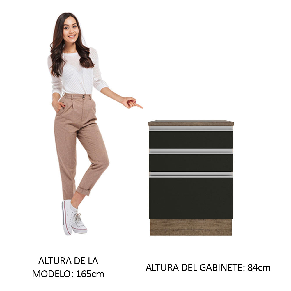 Bajo Mesada Madesa Glamy 60 x 60 cm 3 Cajones (Con Mesada) Marrón/Negro