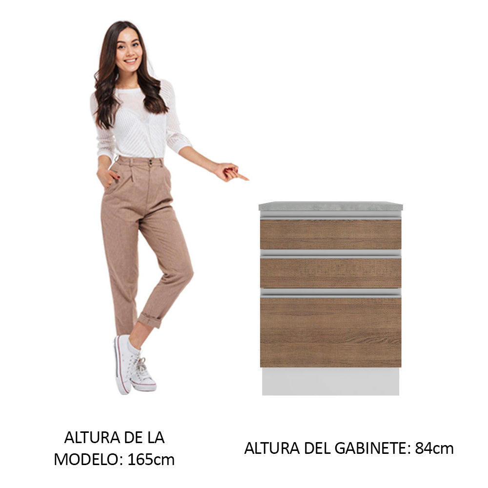 Bajo Mesada Madesa Glamy 60 x 60 cm 3 Cajones (Con Mesada) Blanco/Marrón