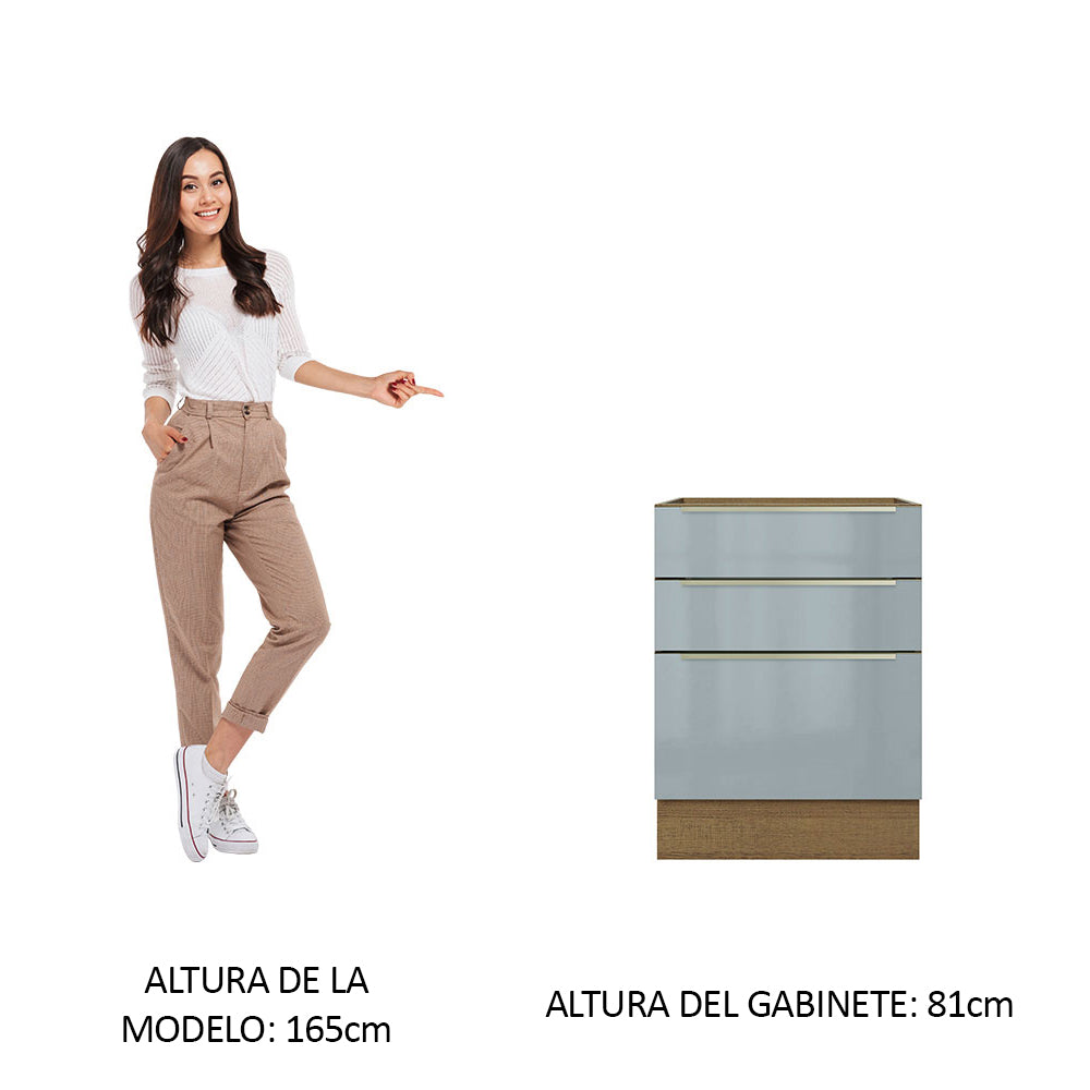 Bajo Mesada 60 cm  x 60 cm, 3 Cajones Lux Marrón/Gris