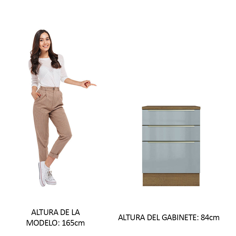 Bajo Mesada 60 cm x 60 cm, 3 Cajones Lux Marrón/Gris