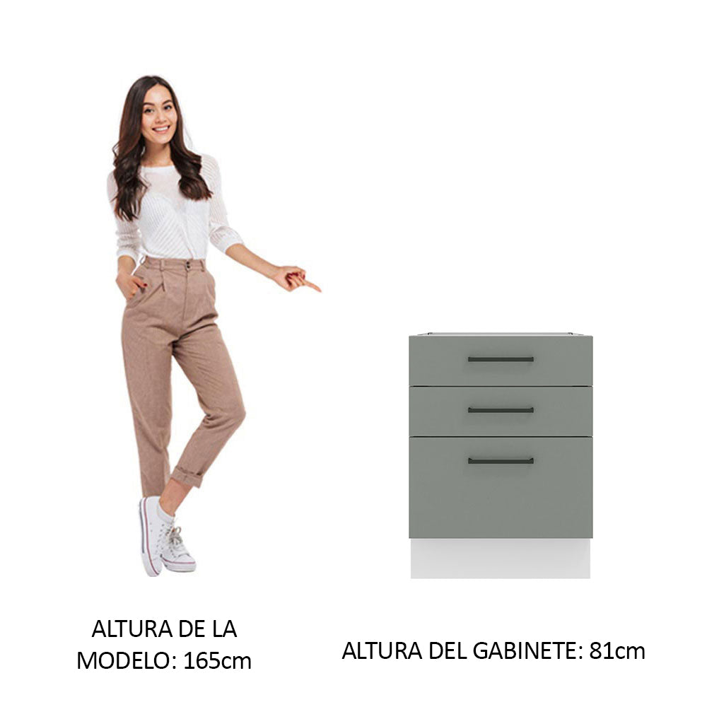 Bajo Mesada Cocina 60 x 60 cm 3 Cajones (Sin Mesada) Blanco/Gris Agata Madesa