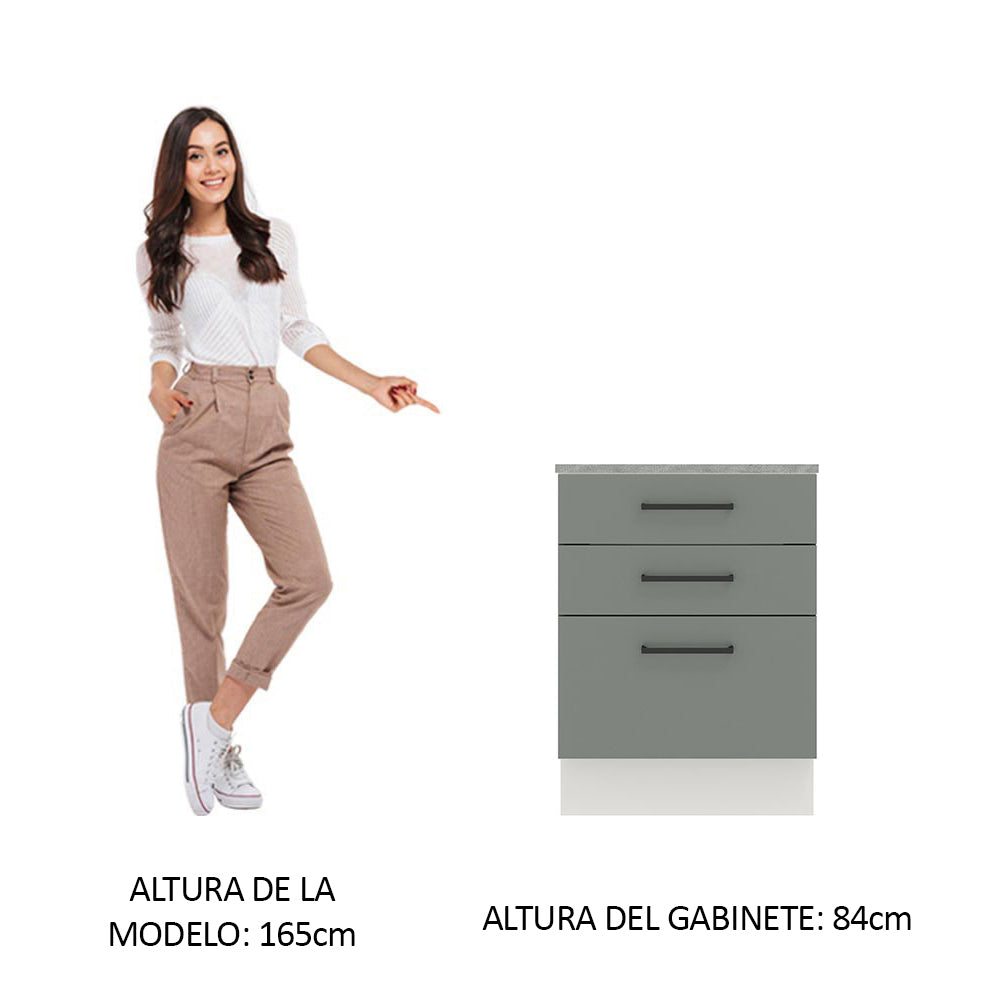 Bajo Mesada Cocina 60 x 60 cm 3 Cajones (Con Mesada) Blanco/Gris Agata Madesa