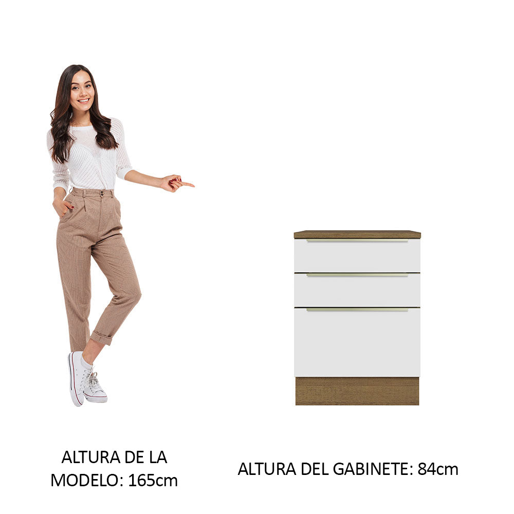 Bajo Mesada 60 x 60 cm 3 Cajones (Con Mesada) Marrón/Blanco Lux Madesa