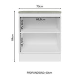 Bajo Mesada 70 x 60 cm 2 Puertas (Con Mesada) Blanco Glamy Madesa