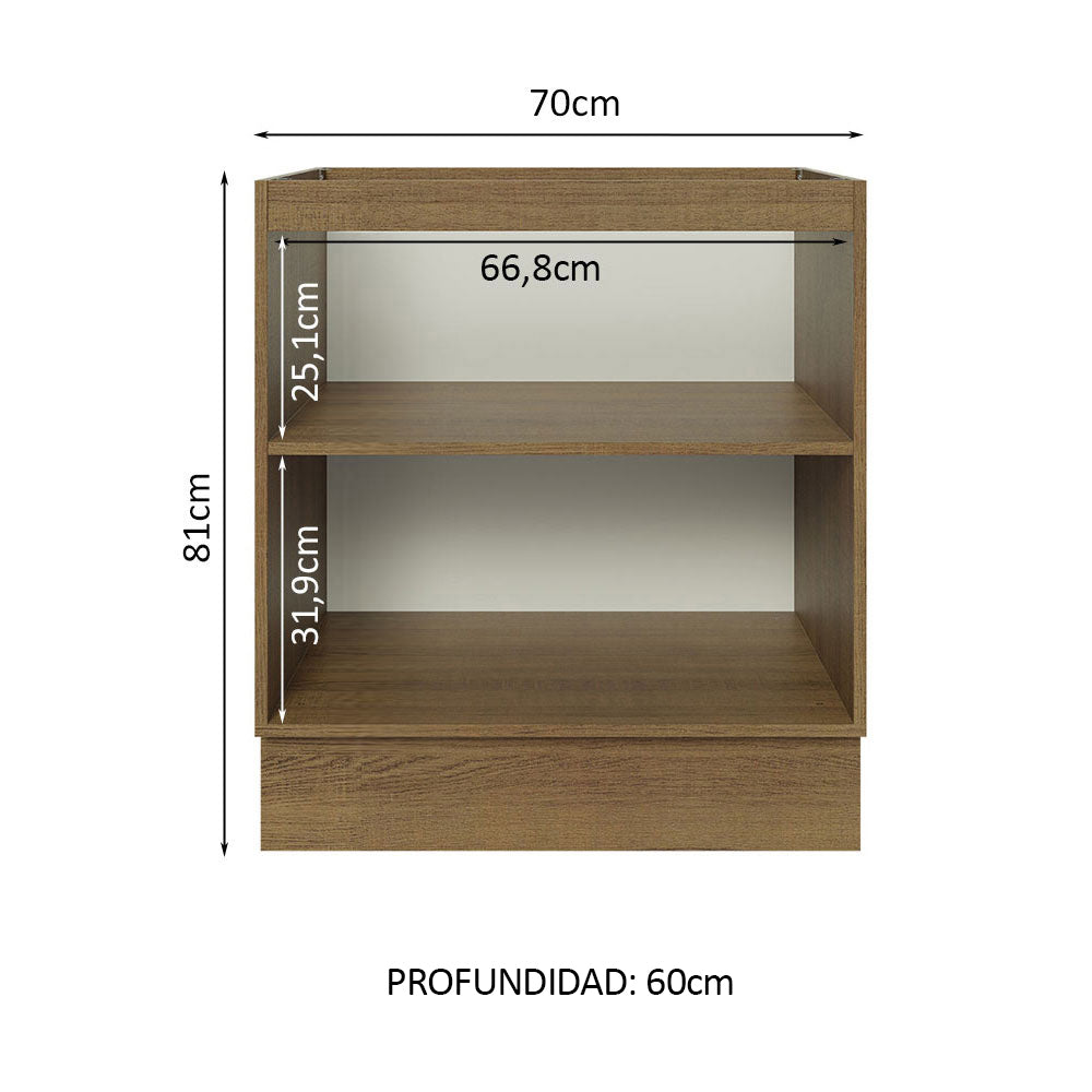Bajo Mesada Cocina 70 x 60 cm 2 Puertas (Sin Mesada) Marrón Glamy Madesa