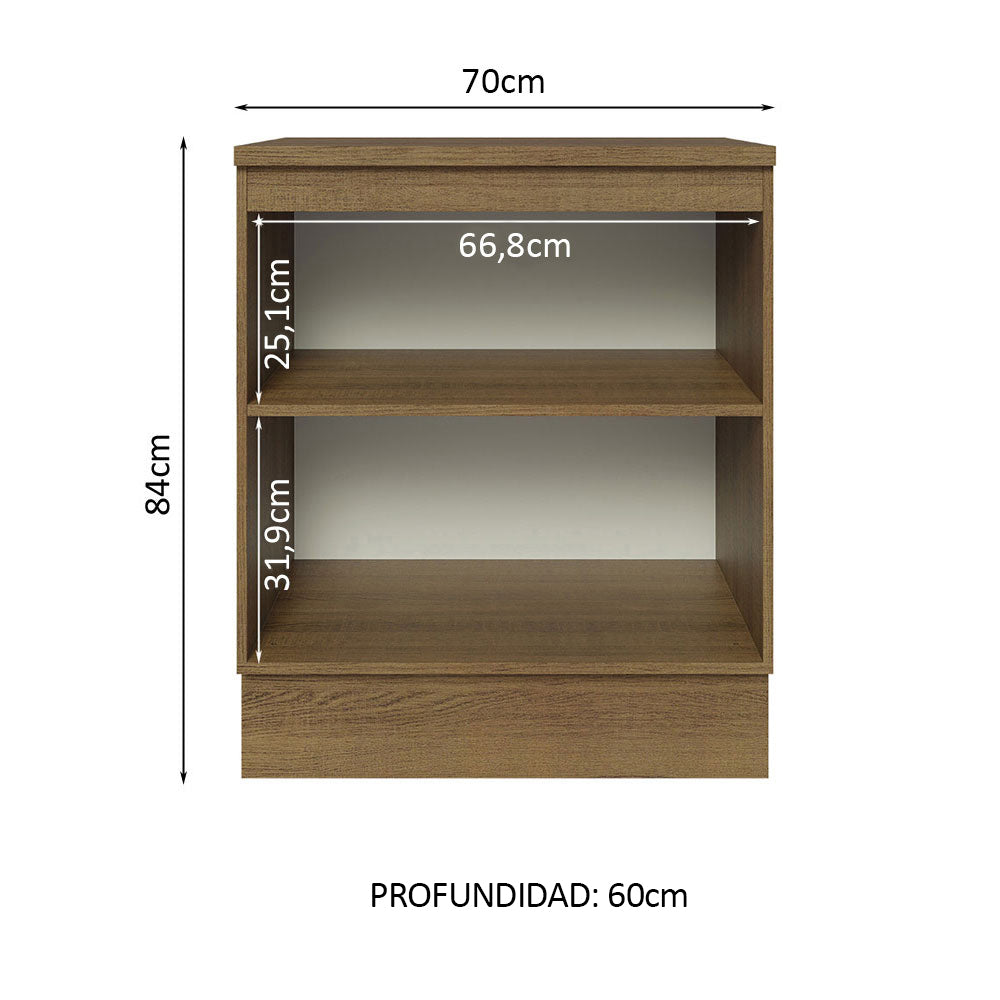 Bajo Mesada 70 x 60 cm 2 Puertas (Con Mesada) Marrón/Blanco Glamy Madesa