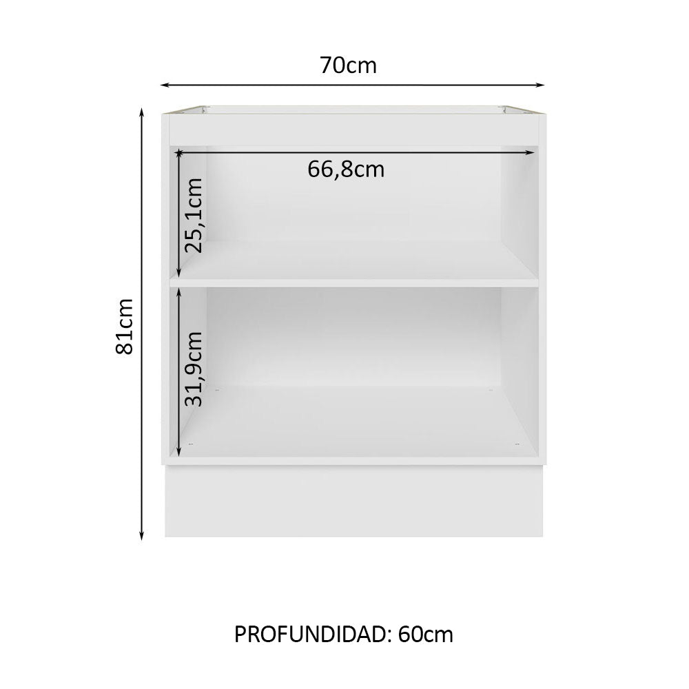 Bajo Mesada Cocina 70 x 60 cm 2 Puertas (Sin Mesada) Blanco/Negro Glamy Madesa
