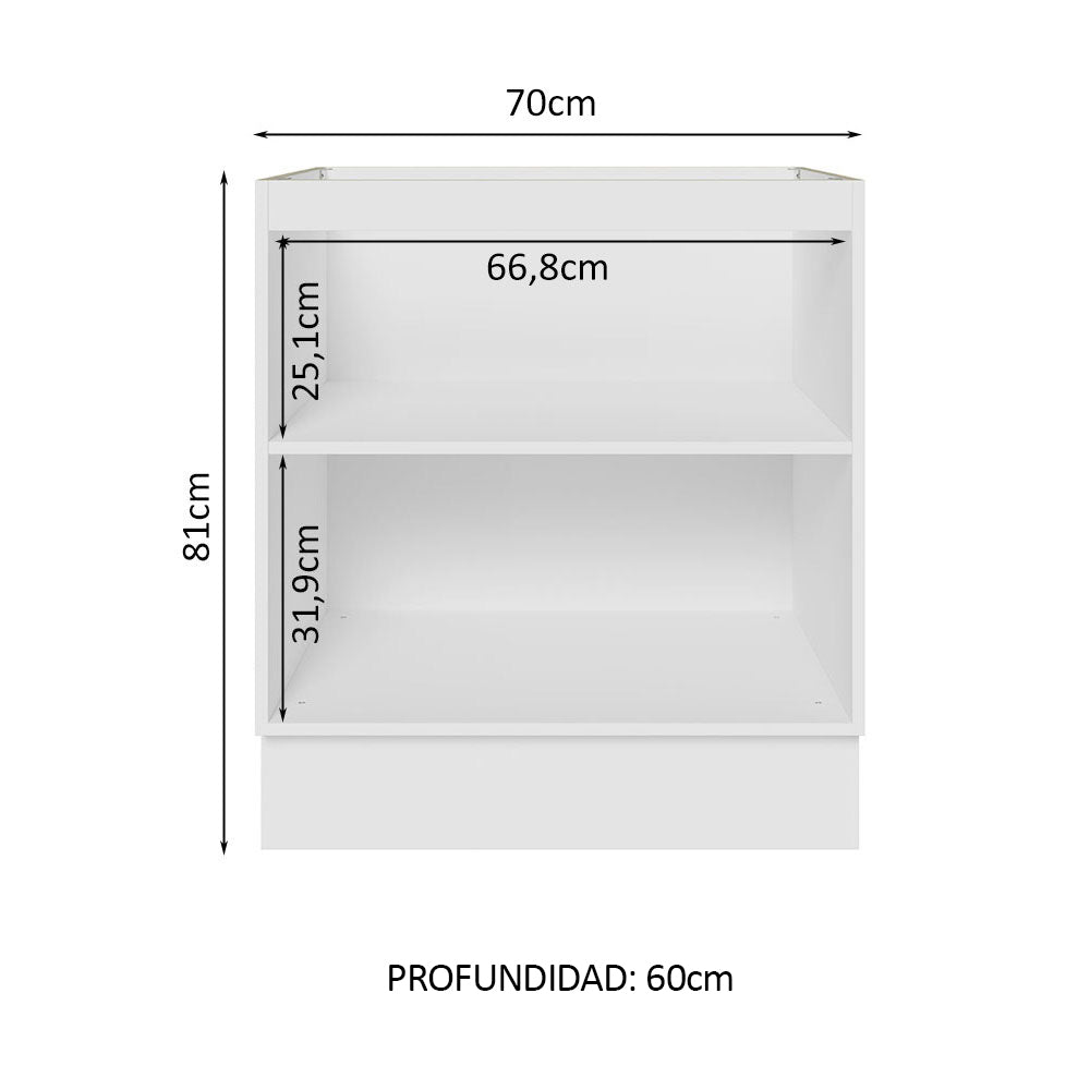 Bajo Mesada Cocina 70 x 60 cm 2 Puertas (Sin Mesada) Blanco/Marrón Glamy Madesa