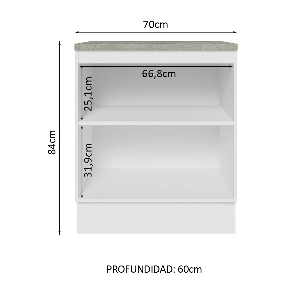 Bajo Mesada 70 x 60 cm 2 Puertas (Con Mesada) Blanco/Marrón Glamy Madesa