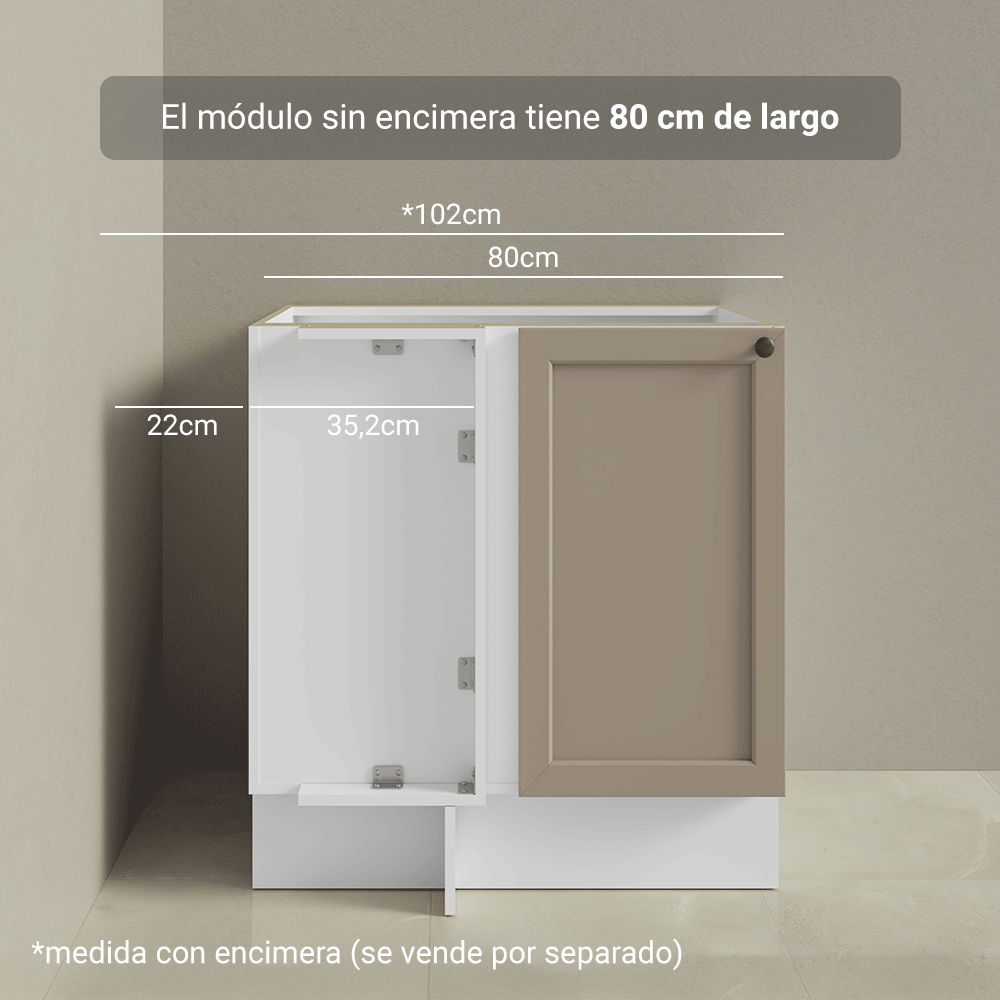 Bajo Mesada Esquinero para Línea de 60 cm Profundidad (Sin Mesada) Blanco/Crema Vik Madesa
