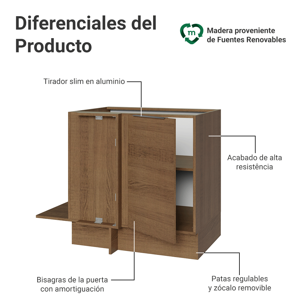 Bajo Mesada Cocina Esquinera 1 Puerta 60 cm Profundidad (Sin Mesada) Marrón Stella Madesa