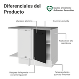 Bajo Mesada Cocina Esquinera 1 Puerta 60 cm Profundidad (Con Mesada) Blanco/Negro Agata Madesa