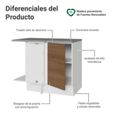 Bajo Mesada Cocina Esquinera 1 Puerta 60 cm Profundidad (Con Mesada) Blanco/Marrón Stella Madesa
