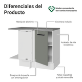Bajo Mesada Cocina Esquinera 1 Puerta 60 cm Profundidad (Con Mesada) Blanco/Gris Agata Madesa