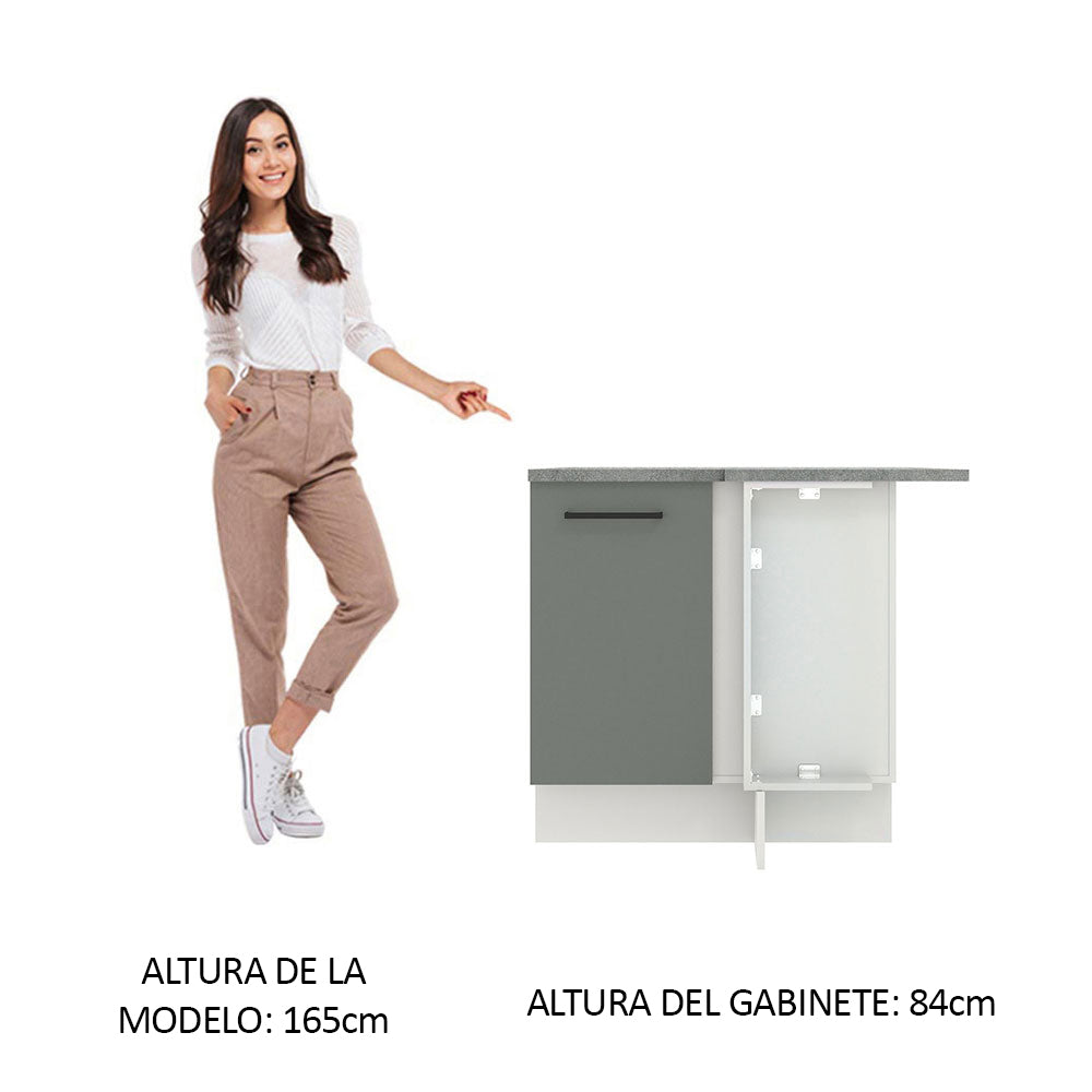 Bajo Mesada Cocina Esquinera 1 Puerta 60 cm Profundidad (Con Mesada) Blanco/Gris Agata Madesa