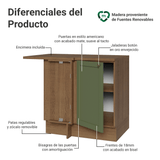 Bajo Mesada esquinero para Linha de 60 cm Profundidade (con Mesada) Marrón/Verde Vik Madesa